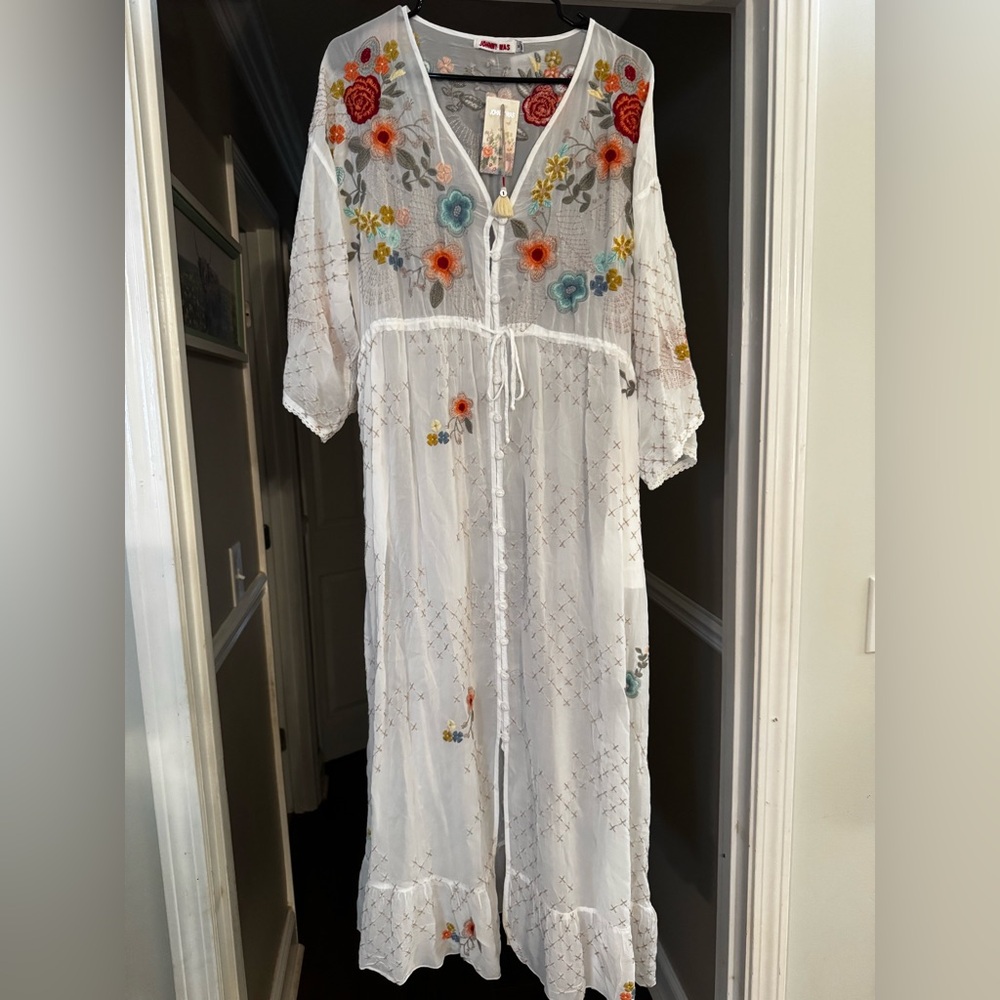 Johnny Was White Floral Embroidered Fierro Dress